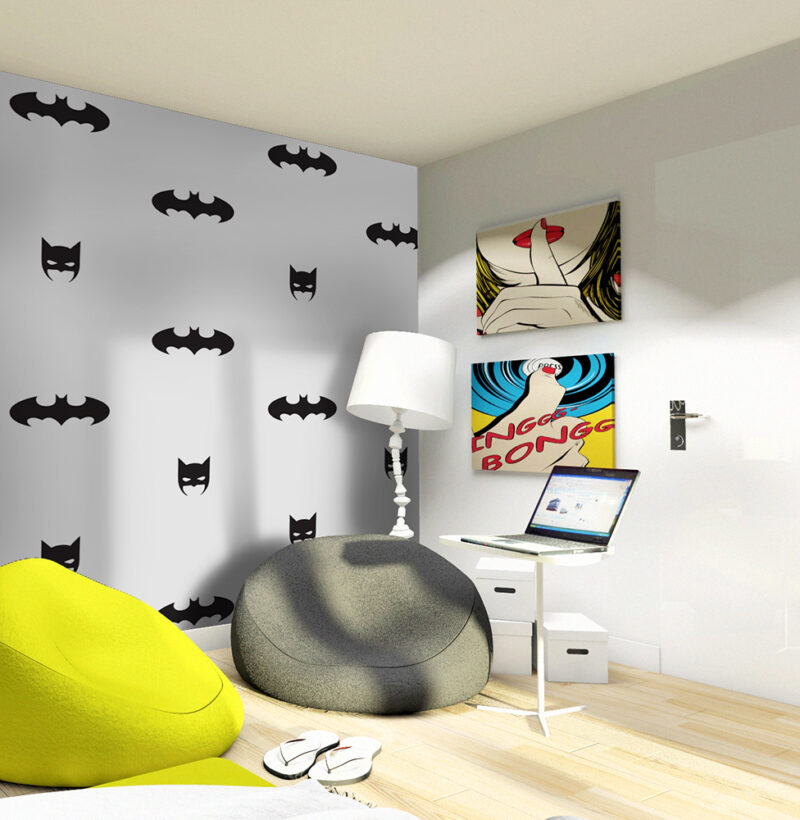 Nowoczesna tapeta ścienna do dziecięcego pokoju z Batmanem